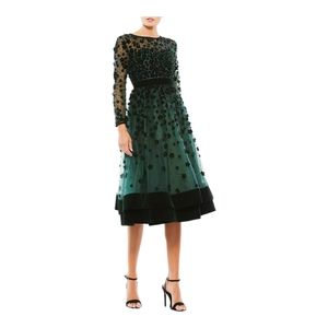 Mac Duggal Floral Applique Tea Dress In Emerald 67007 Size 6